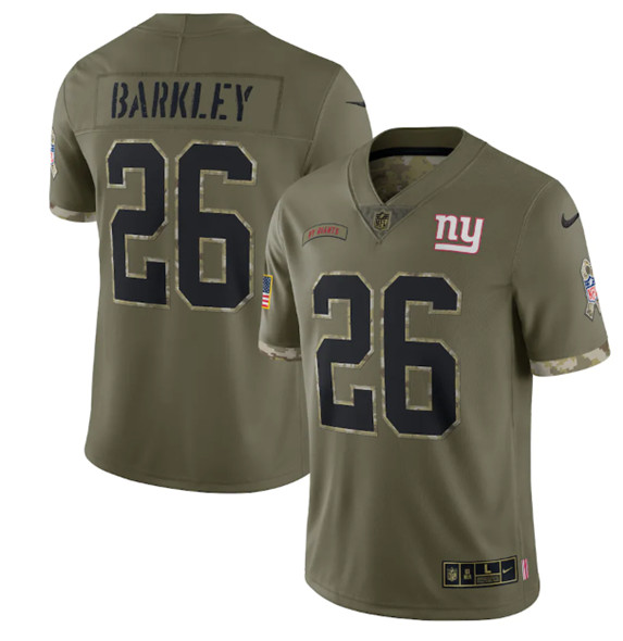 Men's New York Giants #26 Saquon Barkley 2022 Olive Salute To Service Limited Stitched Jersey - Click Image to Close